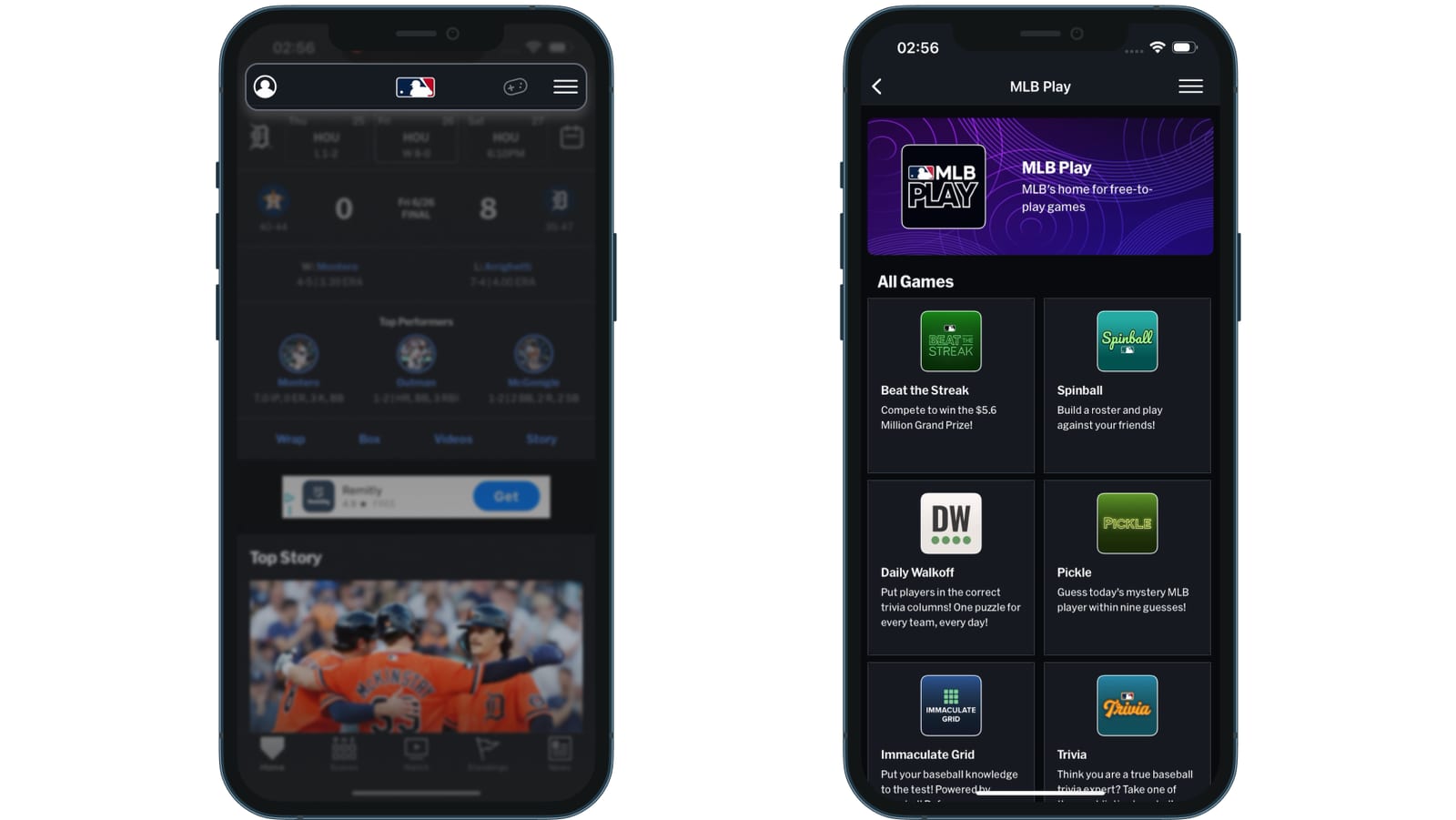 Hub MLB Play en la app de MLB con Beat the Streak, Spinball, Daily Walkoff, Pickle, Immaculate Grid y Trivia